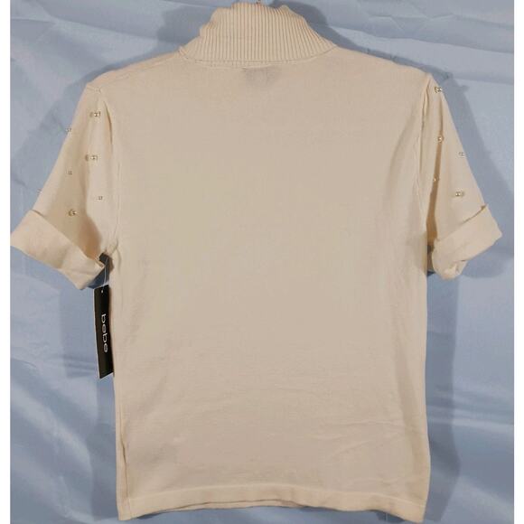 Y2K Bebe Sweater Large Rhinestone Turtleneck White Pearls Logo Super Soft NWT - Picture 10 of 10